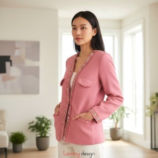 Pink silk-lined double-layer vest with delicate embroidery and pink beadwork